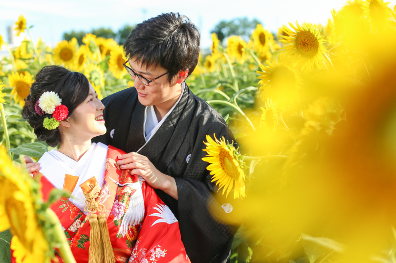 満開のひまわりにかこまれて