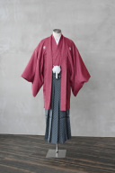 紋付袴（ワイン×グレー）