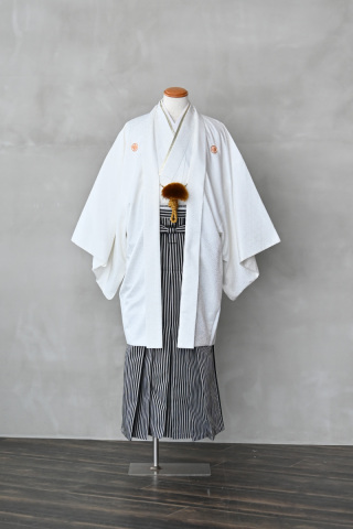 紋付袴（白×ストライプ）