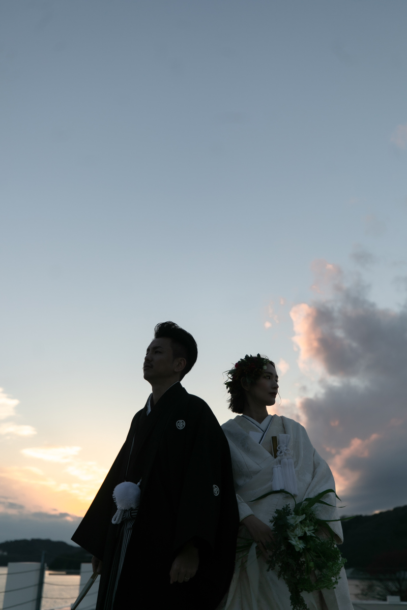 夕日の中で