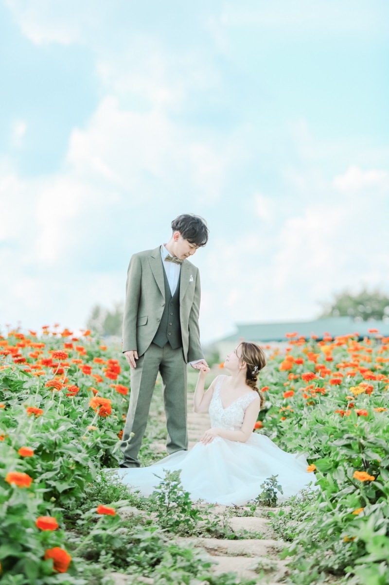 広々とした空と花々と