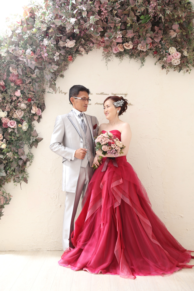 チュールxボルドーのカラードレスでの撮影♡