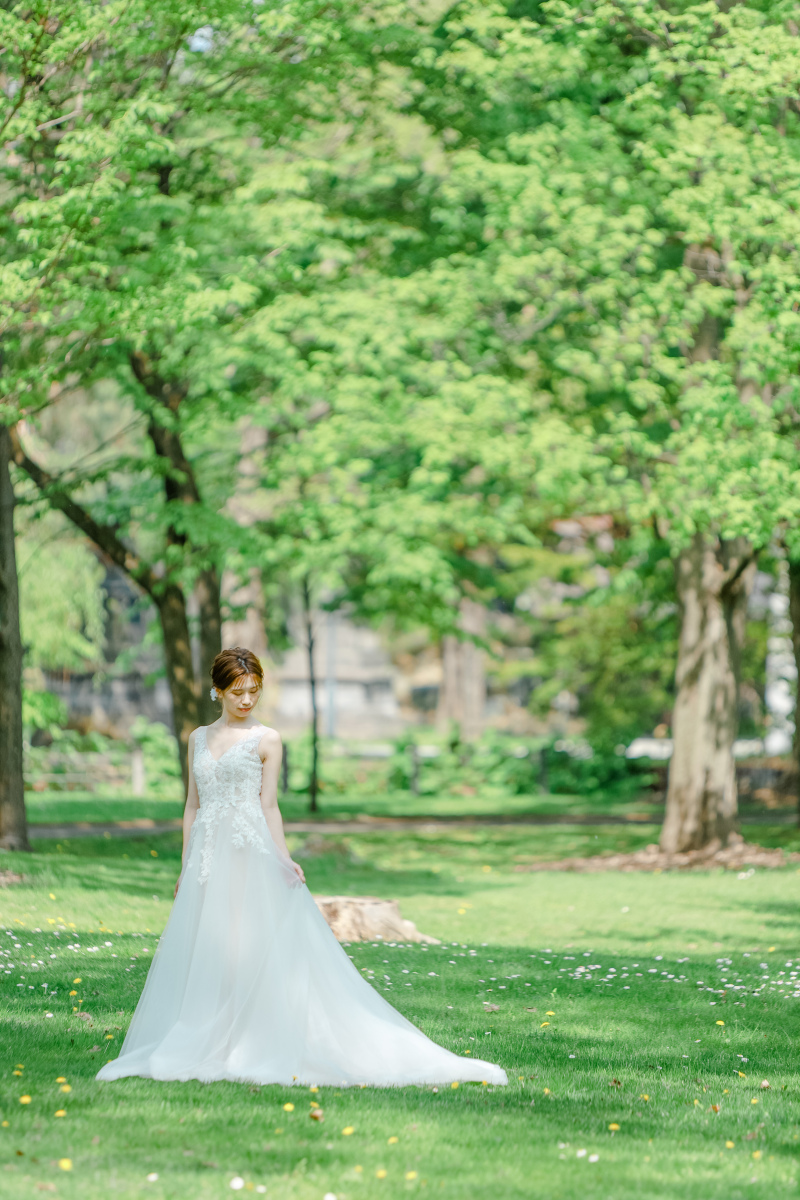 胸元がVネックでデザインされたAラインドレス