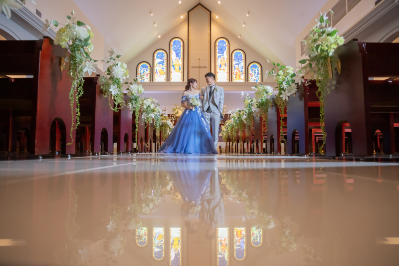 お色直しも可能です!ブルーのカラードレスへ♪