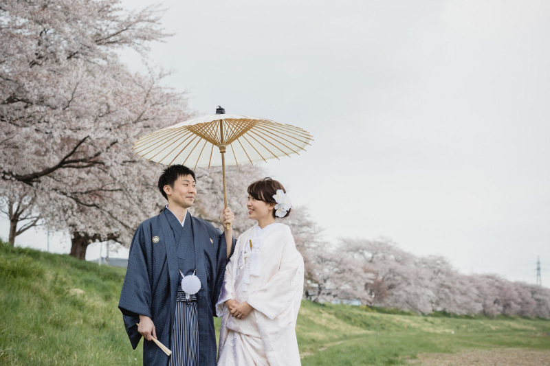 1つの番傘でのツーショット