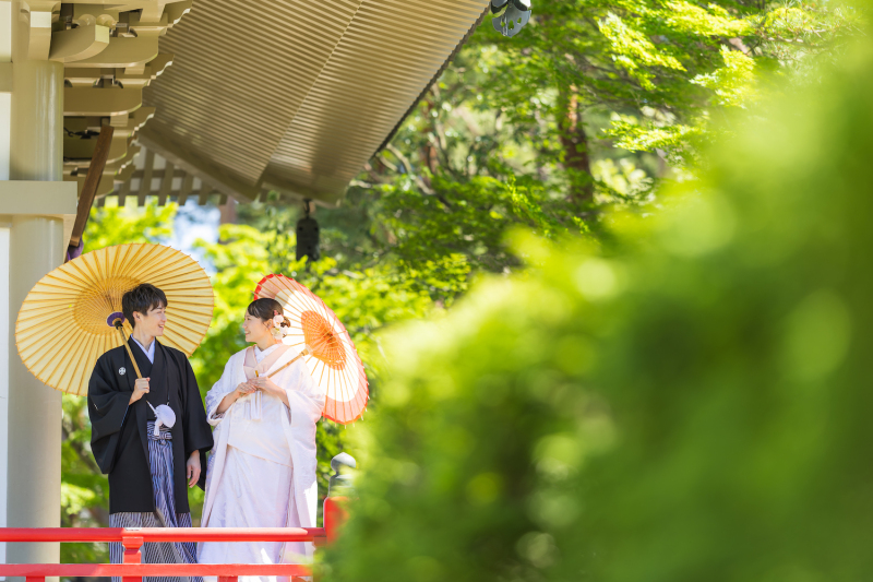和庭園で笑顔溢れる和装フォト♪