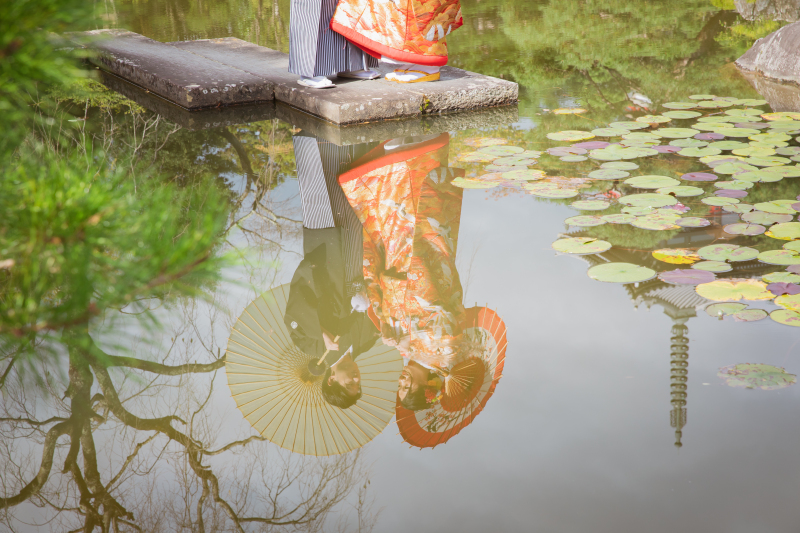 水面に映るお二人