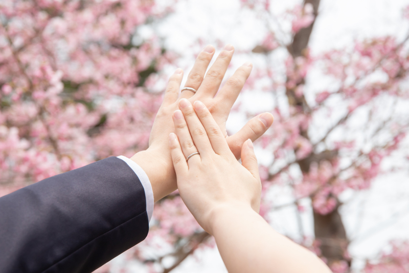 桜をバックに『指輪』ショット