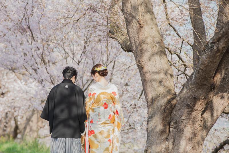 桜並木の道を、ふたり。