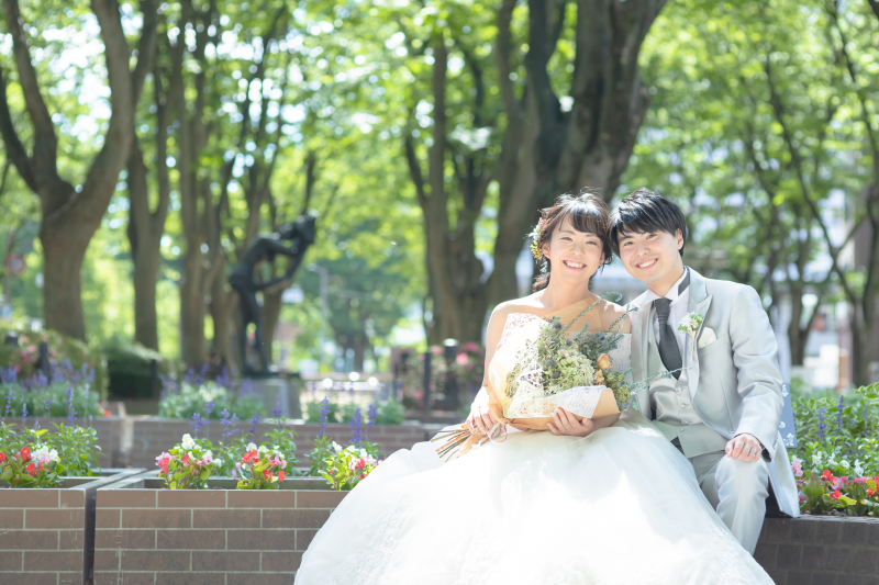 花壇前のでの撮影もオシャレに！