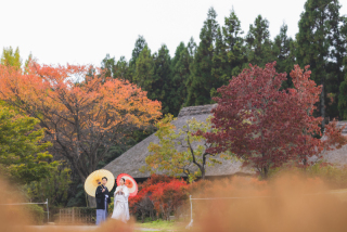 和装＊ロケーション撮影　秋を感じるみちのく杜の湖畔公園で♪
