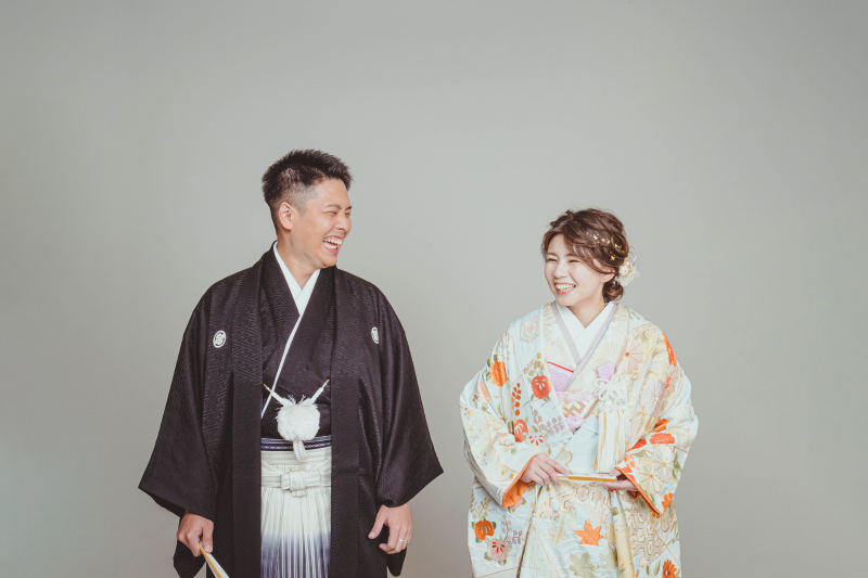 撮影スタートは和装から