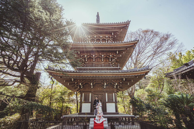 歴史ある東禅寺の三重塔で撮影