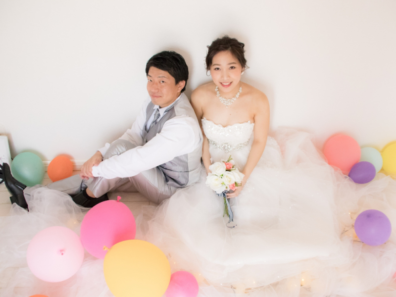 風船に囲まれて