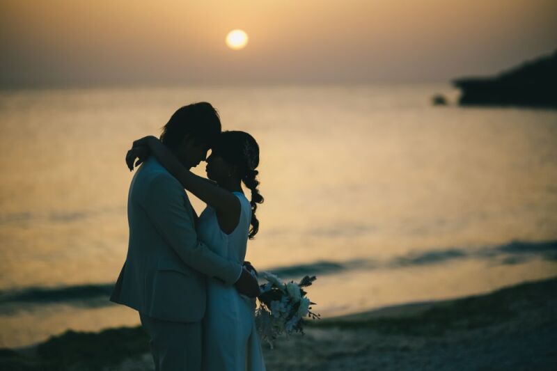 夕陽をバックに。