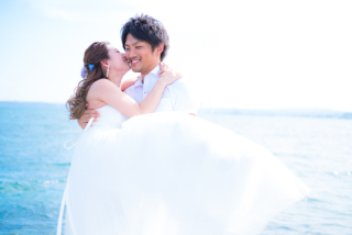 青い海輝くビーチ撮影