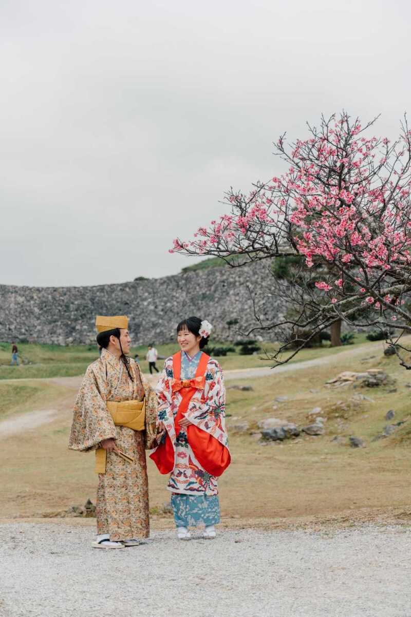 ダイナミックな城跡をうしろに