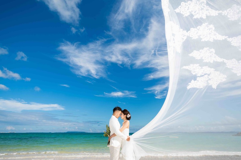 ♪ビーチで白ドレス+サンセットでカラードレスOK♪【青空&サンセット撮影プラン】たっぷり200カット以上!