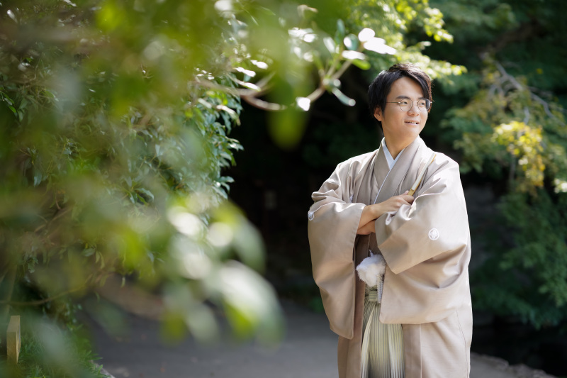 ベージュの羽織とお着物