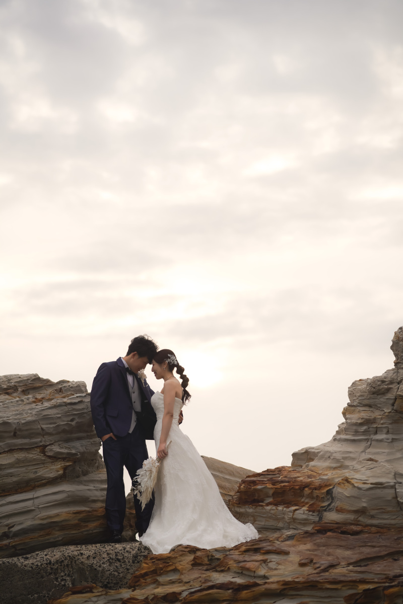 お二人が立つと夕日が