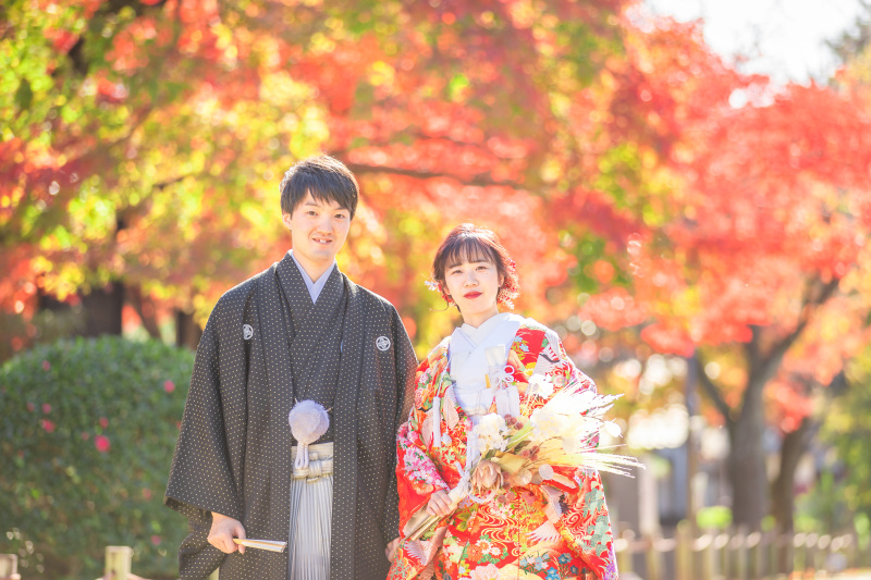 紅葉の名古屋城とスタジオファミリー撮影