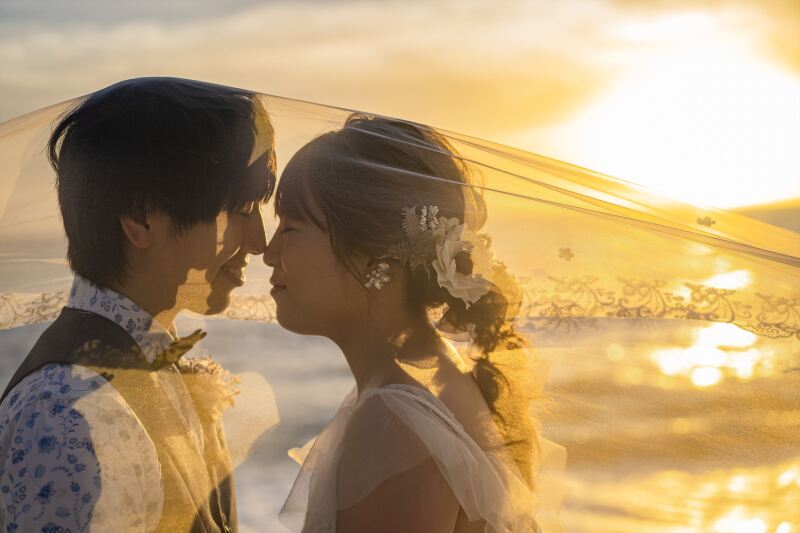 夕陽とおふたり