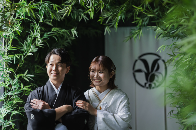竹林で残す笑顔のお二人