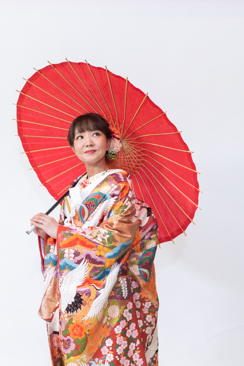 王道の色打掛と番傘♡