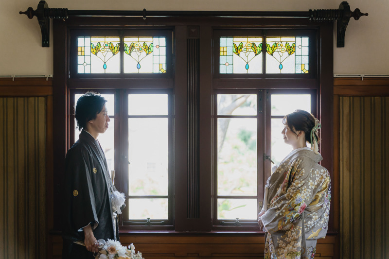 有形文化財に指定された歴史館で本格和装前撮りを。