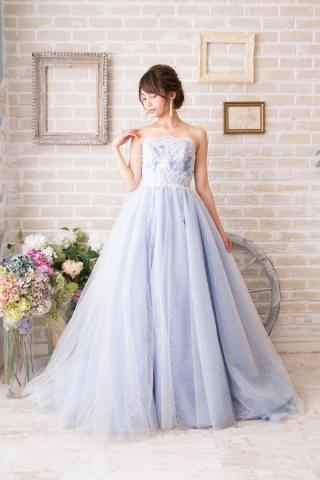 001794　ライトブルースパンコールチュールドレス