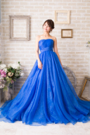 001721 ブルーグリッターラメAラインボリュームドレス