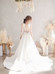 50059インポートノースリーブバックビジューサテンAライン