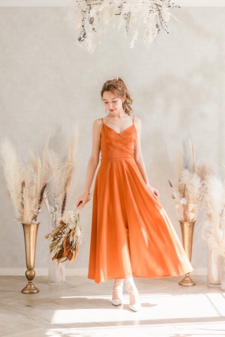 60779　テラコッタバックリボン　ミモレドレス