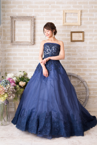 001795 ダークネイビーAラインドレス