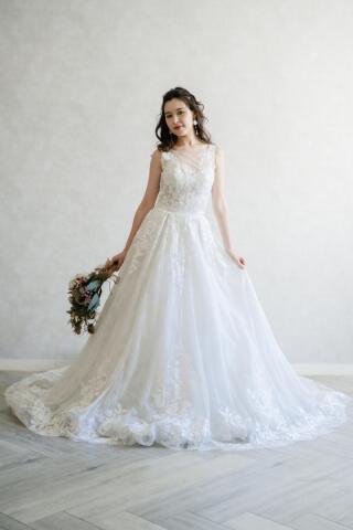 ノースリーブパイピングフラワードレス