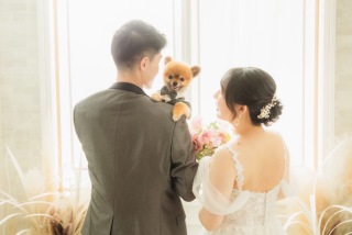 わんちゃんと一緒にスタジオウェディングフォト♡