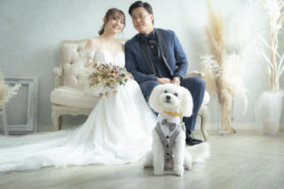 やわらかい陽の光に包まれて…ワンちゃんと一緒にウェディングフォト♡