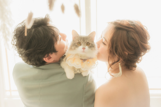 《4月まで限定》ペットと一緒にフォトウエディング♪衣装グレードアップなし！店内どれでも選び放題☆ドレス2着スタジオ｜データ付