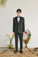 カーキ　パンツブラックラインスリムタキシード M