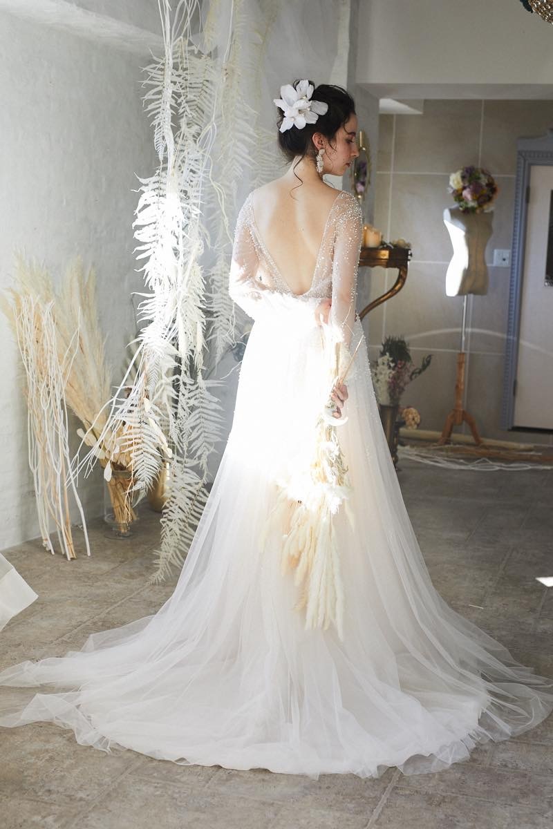 ビジューロングスリーブスレンダードレス050971