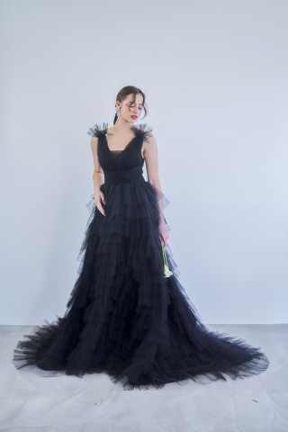チュールティアードブラックドレス60763