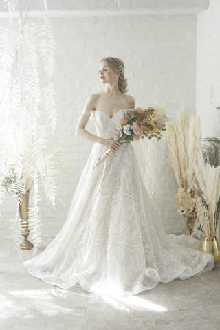 ピンクベージュオフショルAライン　ao-wdrs-50968