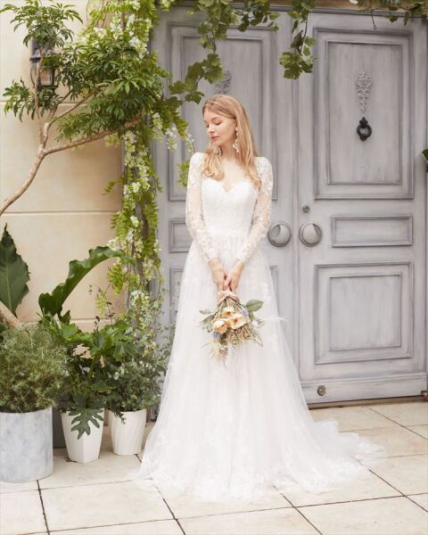 50404総レースロングスリーブ背中クルミボタンUS6