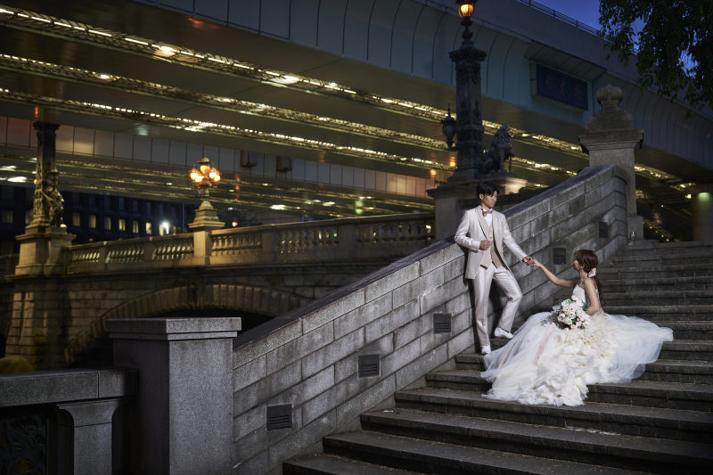 日本橋　ナイトロケーションフォト　麒麟像前→三井本館前