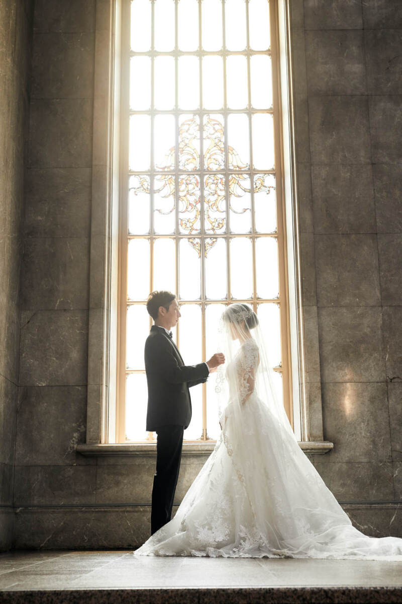 朝日に包まれたお二人