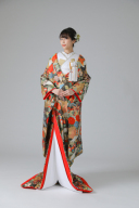 流水文様・牡丹・御所車・ブラック・多色(IU00591)