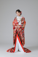 鶴・桜・御所車・波頭・赤　(IU04022)