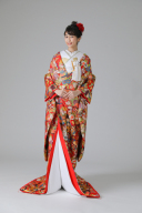 金糸・総刺繍花・御所車・松・赤(IU04021)