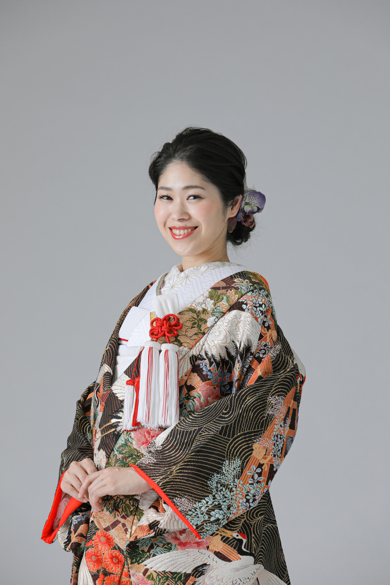 鶴・菊・波頭・霞文様・ブラック (IU04032)