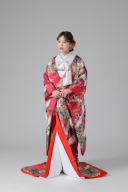 友禅・鶴・四季花・濃ピンク(IU04003)